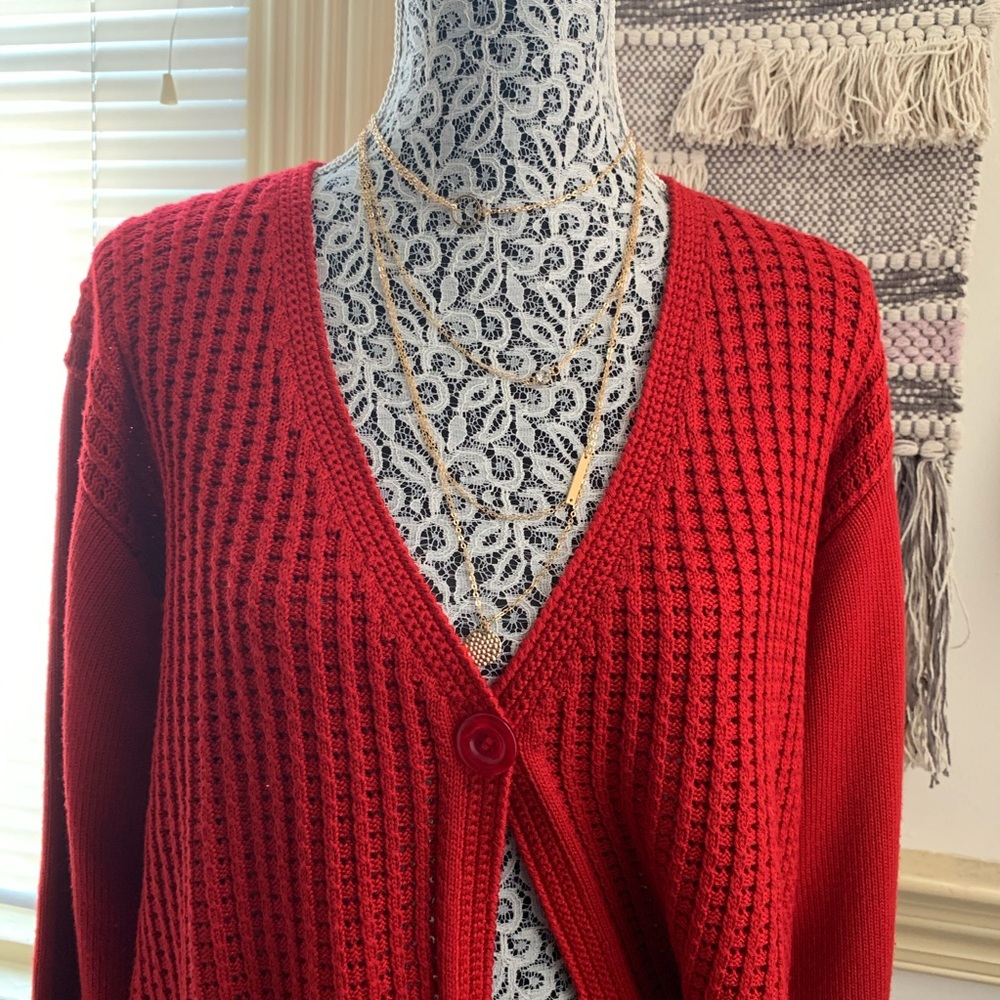 Vintage Trendy One Button Solid Red Cardigan Sz 1x - image 3